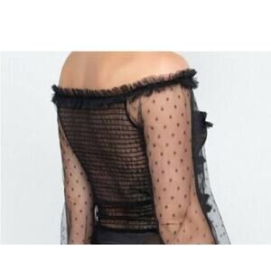 HAUTE MONDE Black Sheer Polka Dot Thong Bodysuit Size Medium NWT